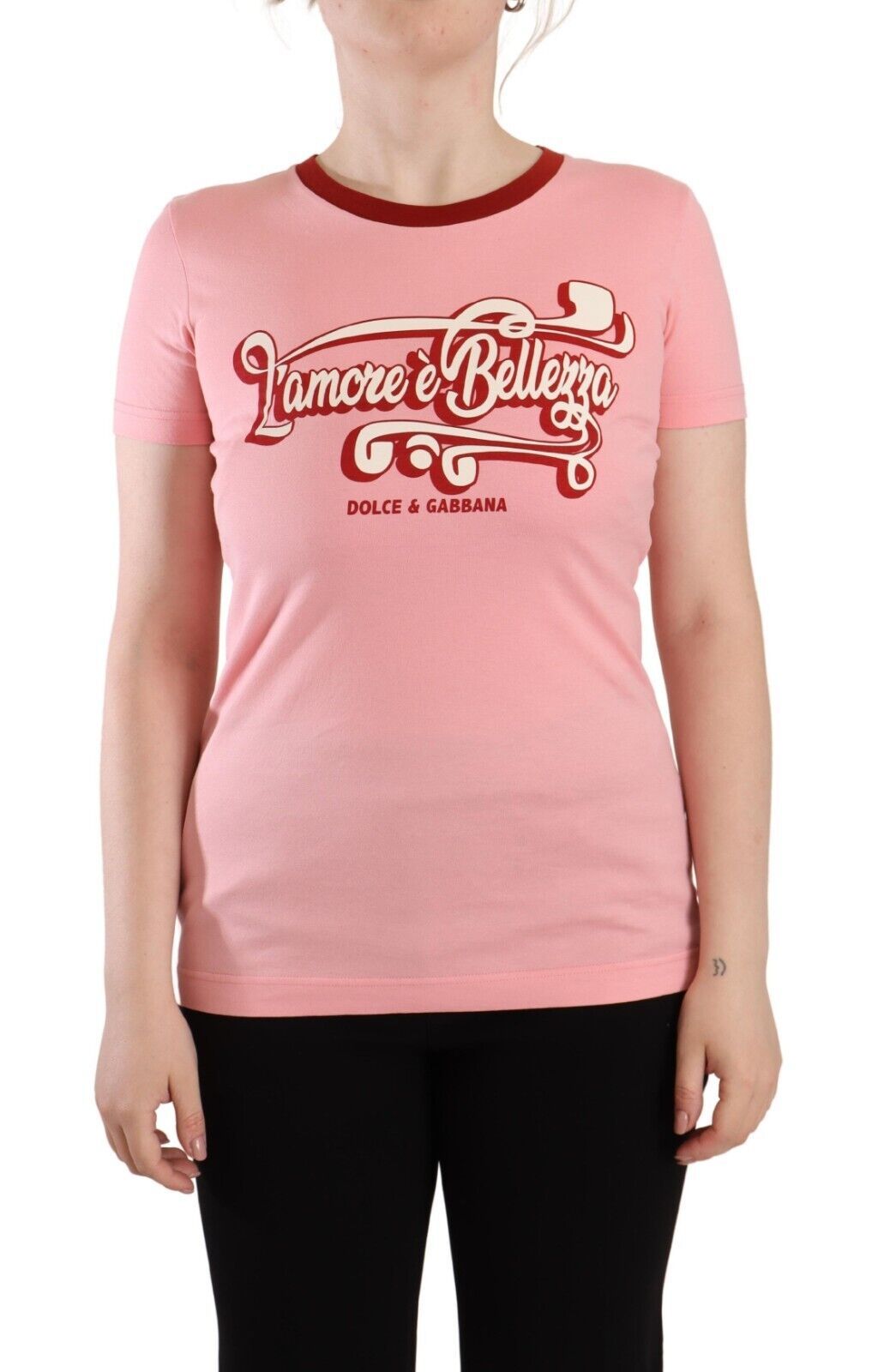 - Chic Pink Logo Crew Neck Tee