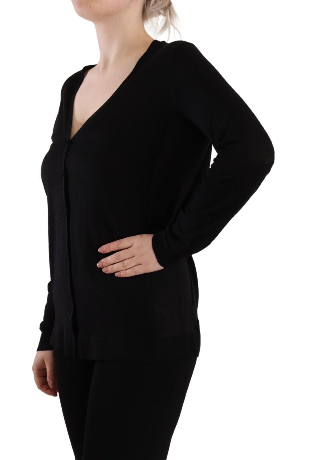 - Elegant Black V-Neck Wool Pullover