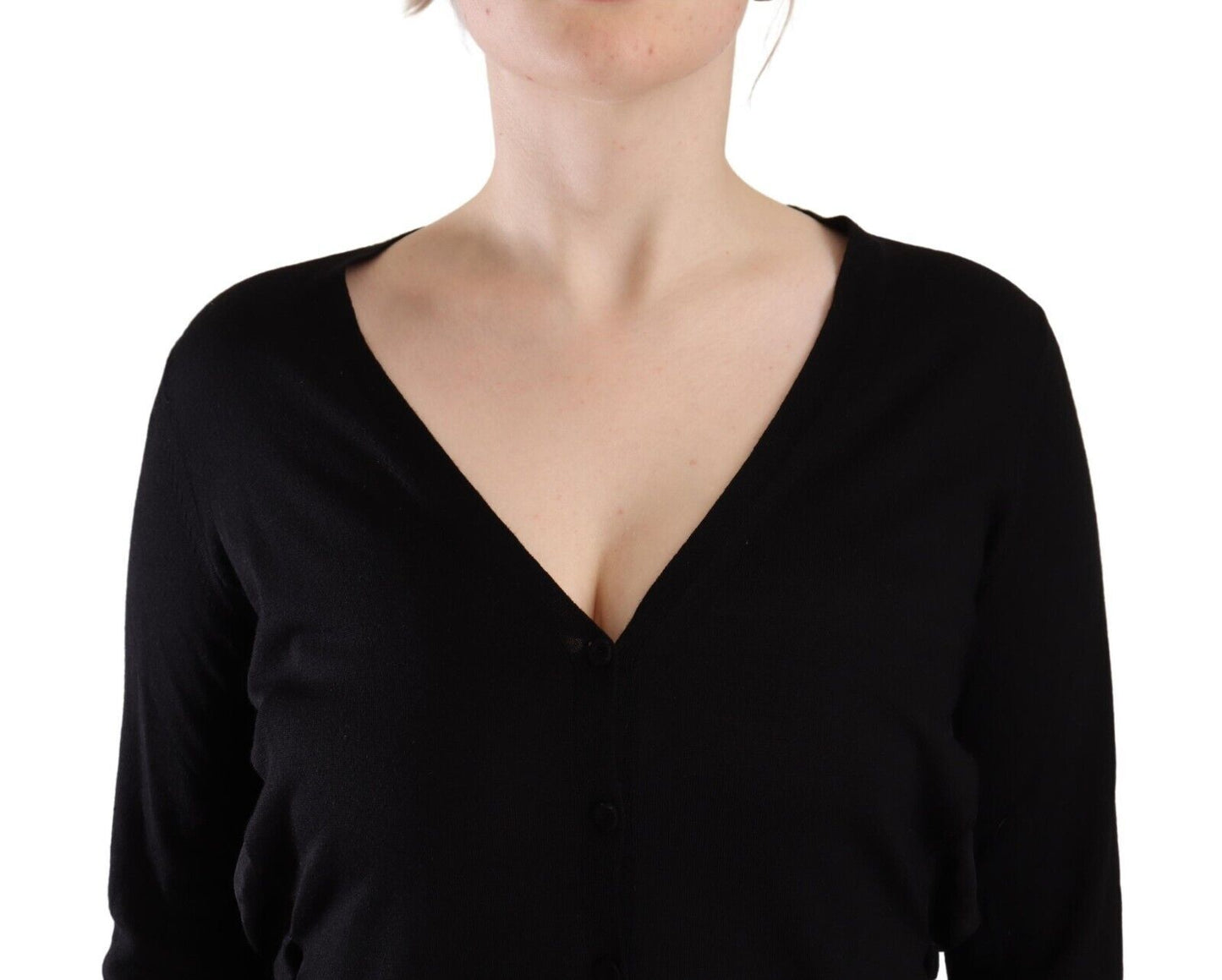 - Elegant Black V-Neck Wool Pullover