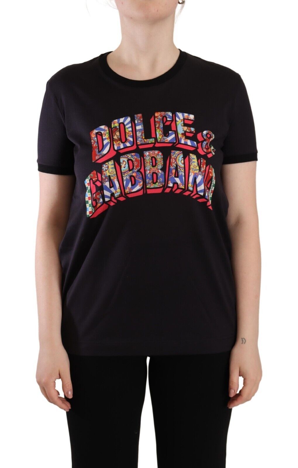 - Chic Black Crew Neck Logo Tee