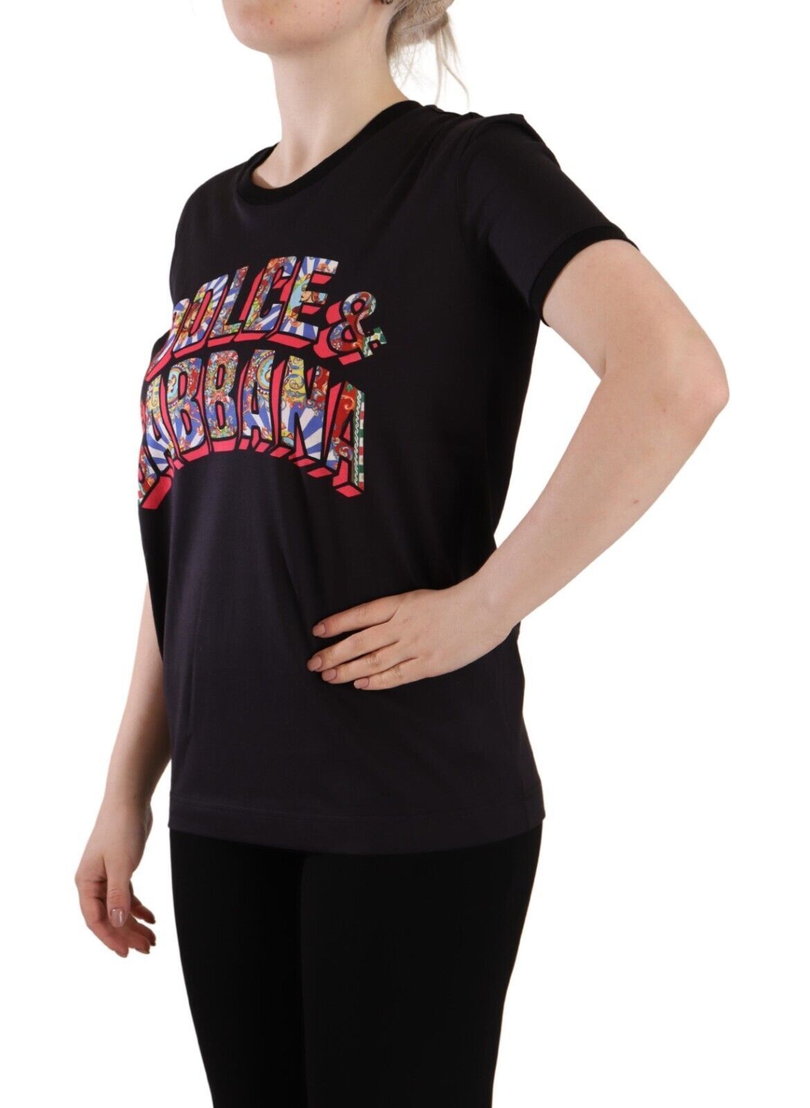 - Chic Black Crew Neck Logo Tee