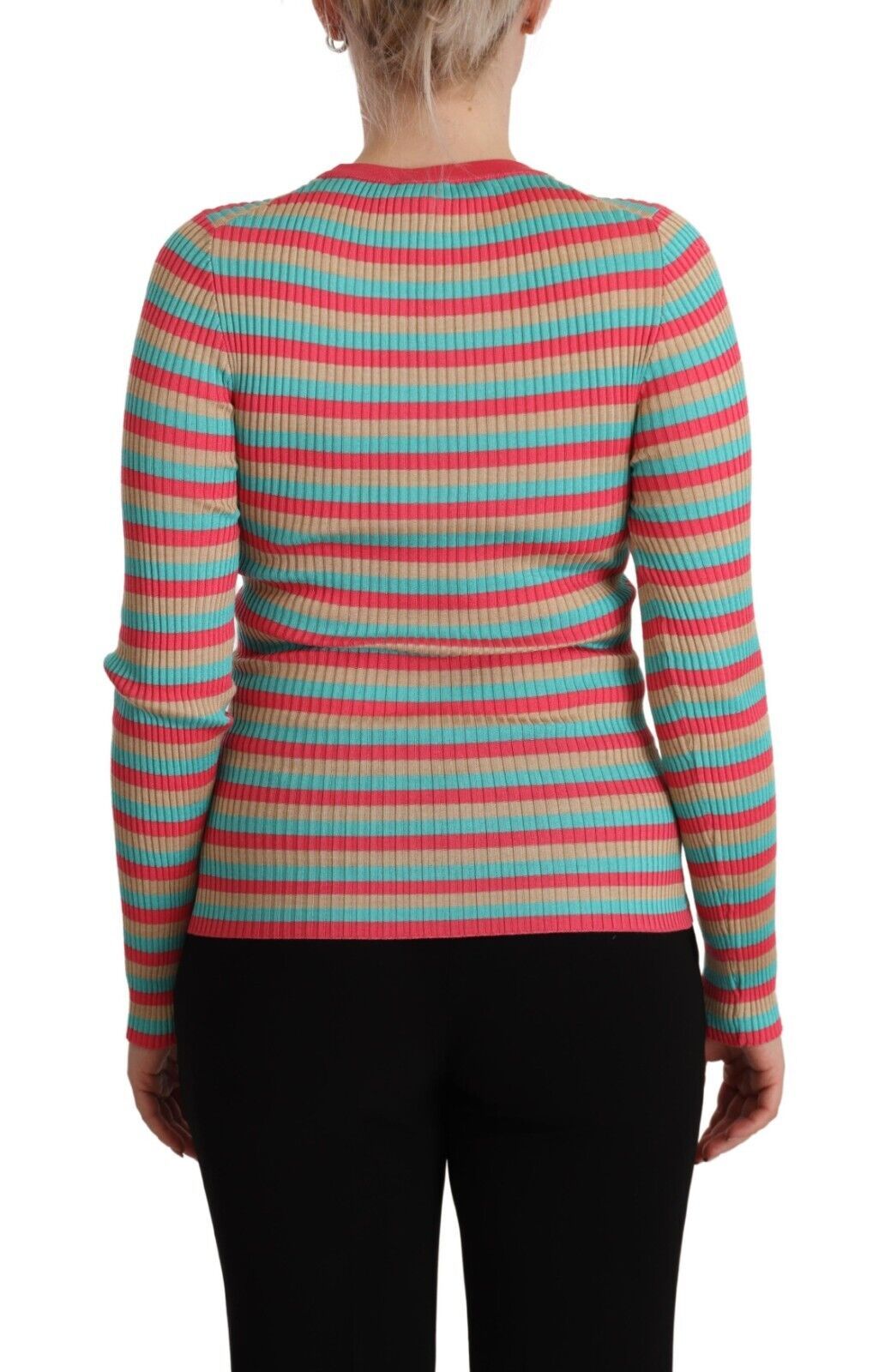 - Elegant Striped Silk Crew Neck Pullover
