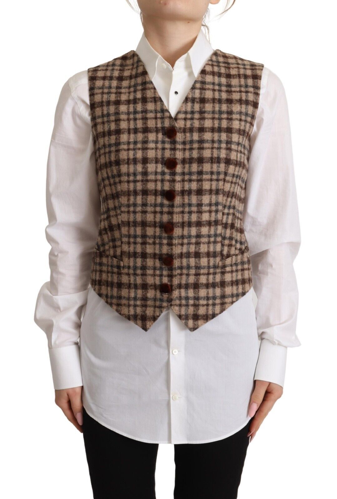 - Elegant Checkered V-Neck Sleeveless Vest Top