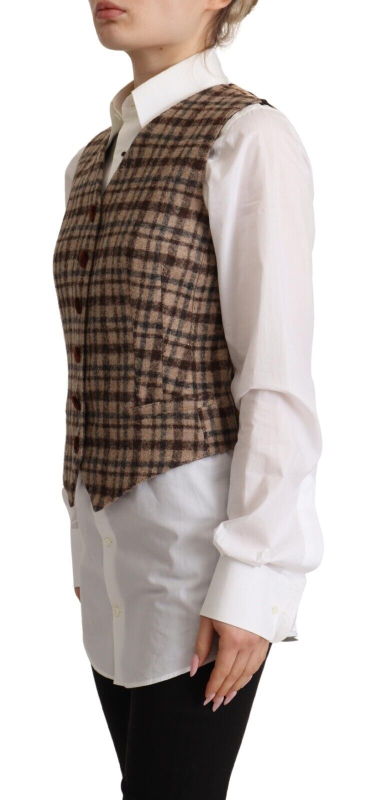 - Elegant Checkered V-Neck Sleeveless Vest Top