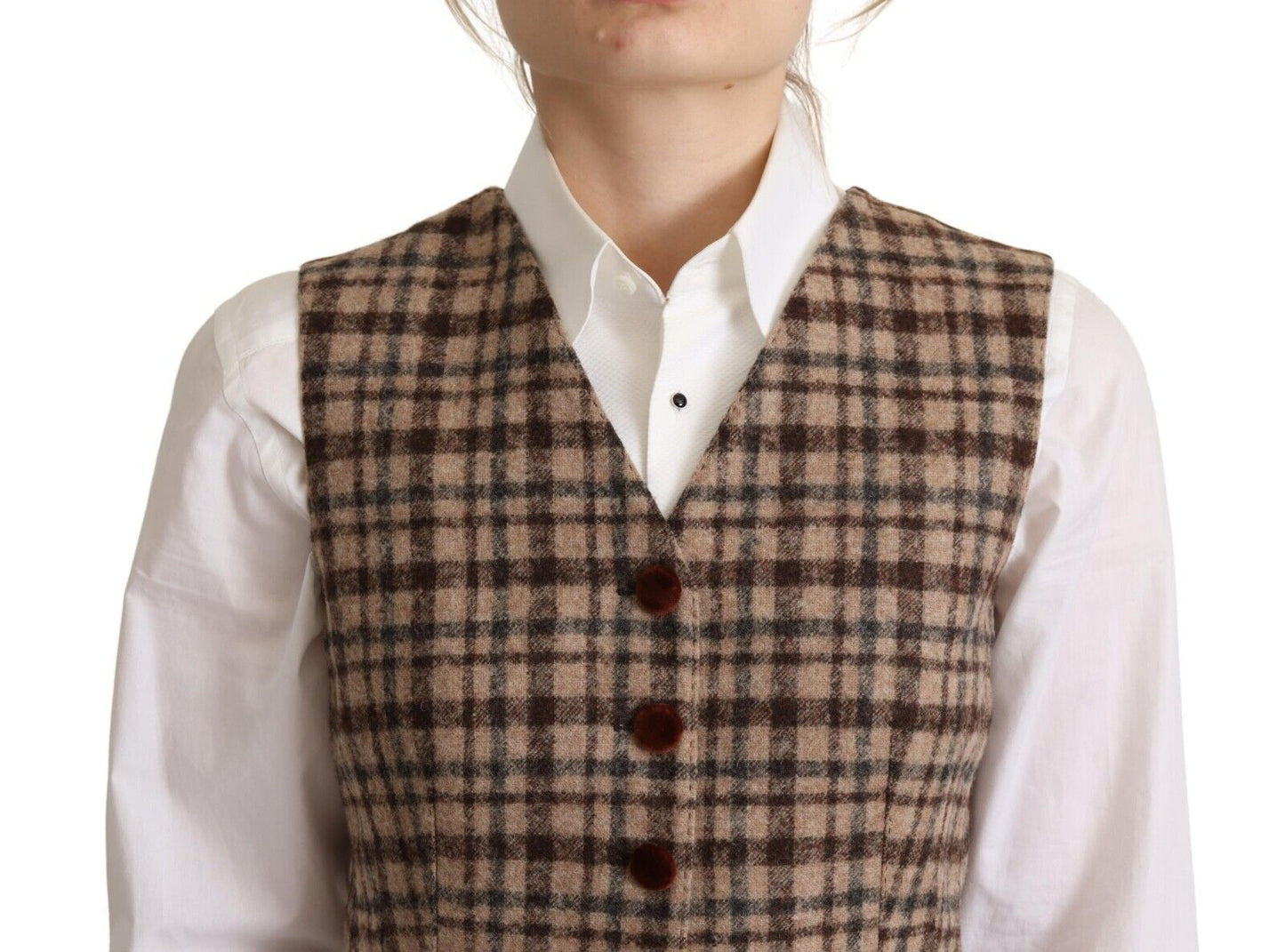 - Elegant Checkered V-Neck Sleeveless Vest Top
