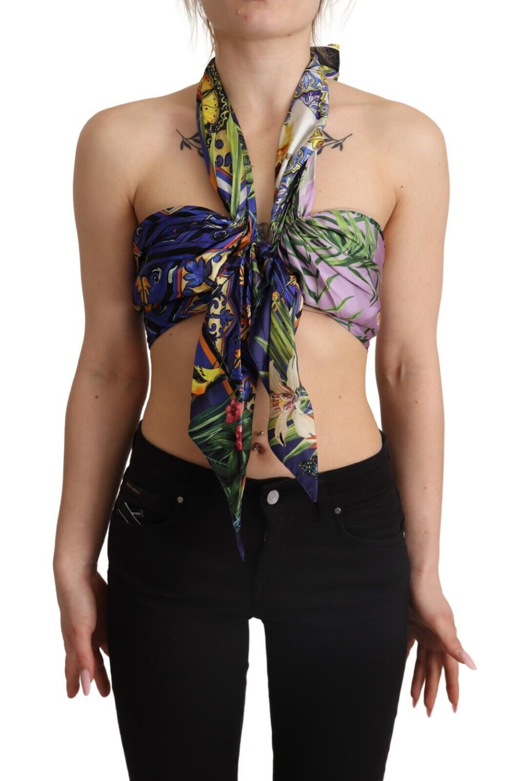 - Sumptuous Silk Halter Cropped Top - Multicolor