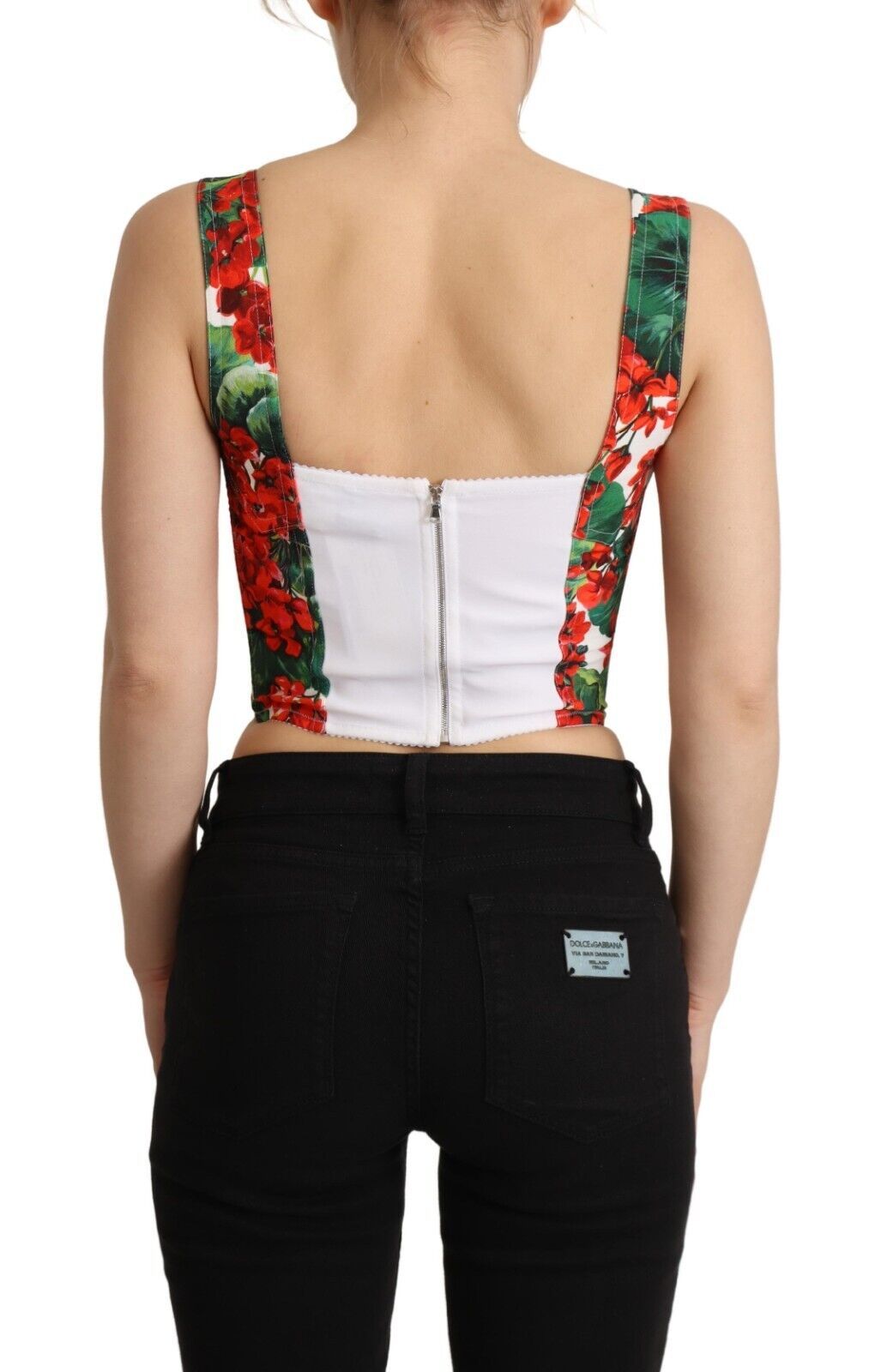 - Elegant Red Cropped Top with Geranium Print