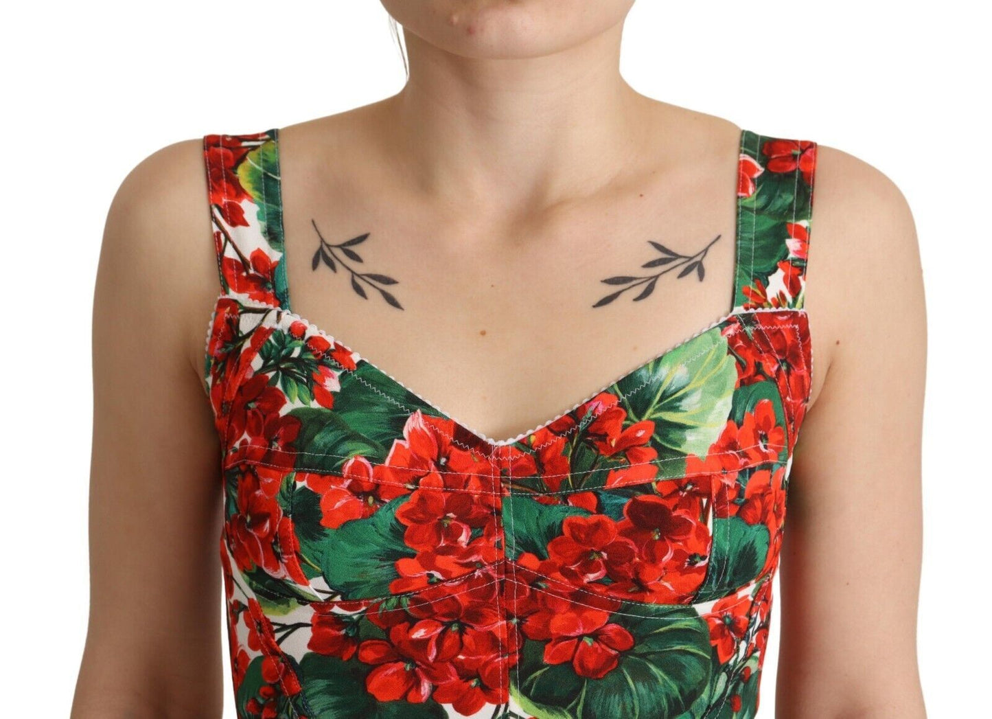 - Elegant Red Cropped Top with Geranium Print