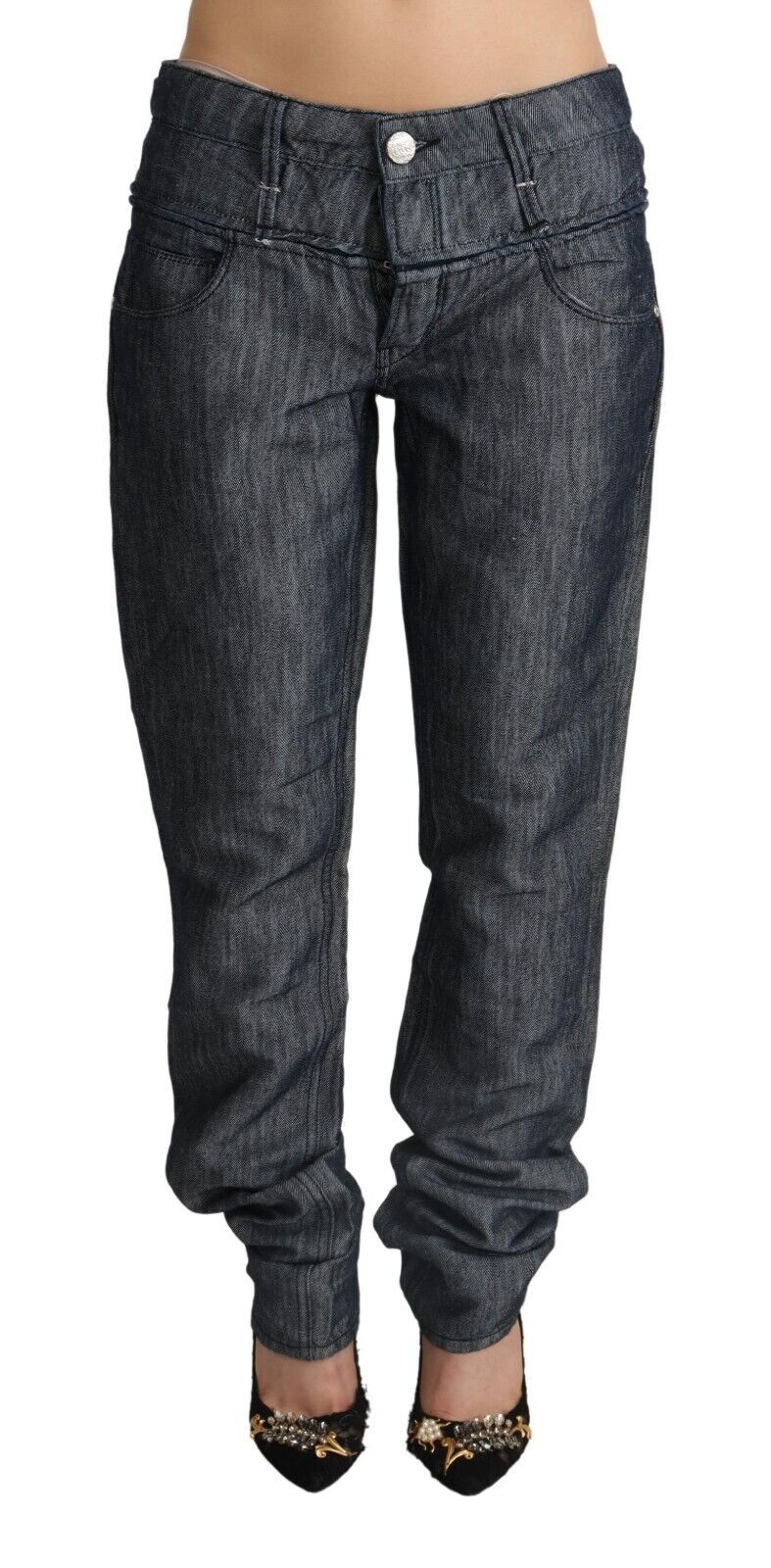 - Elegant Mid Waist Straight Cut Denim