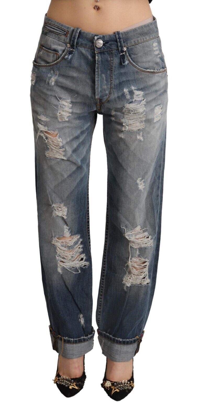 - Chic Mid Waist Baggy Fit Denim