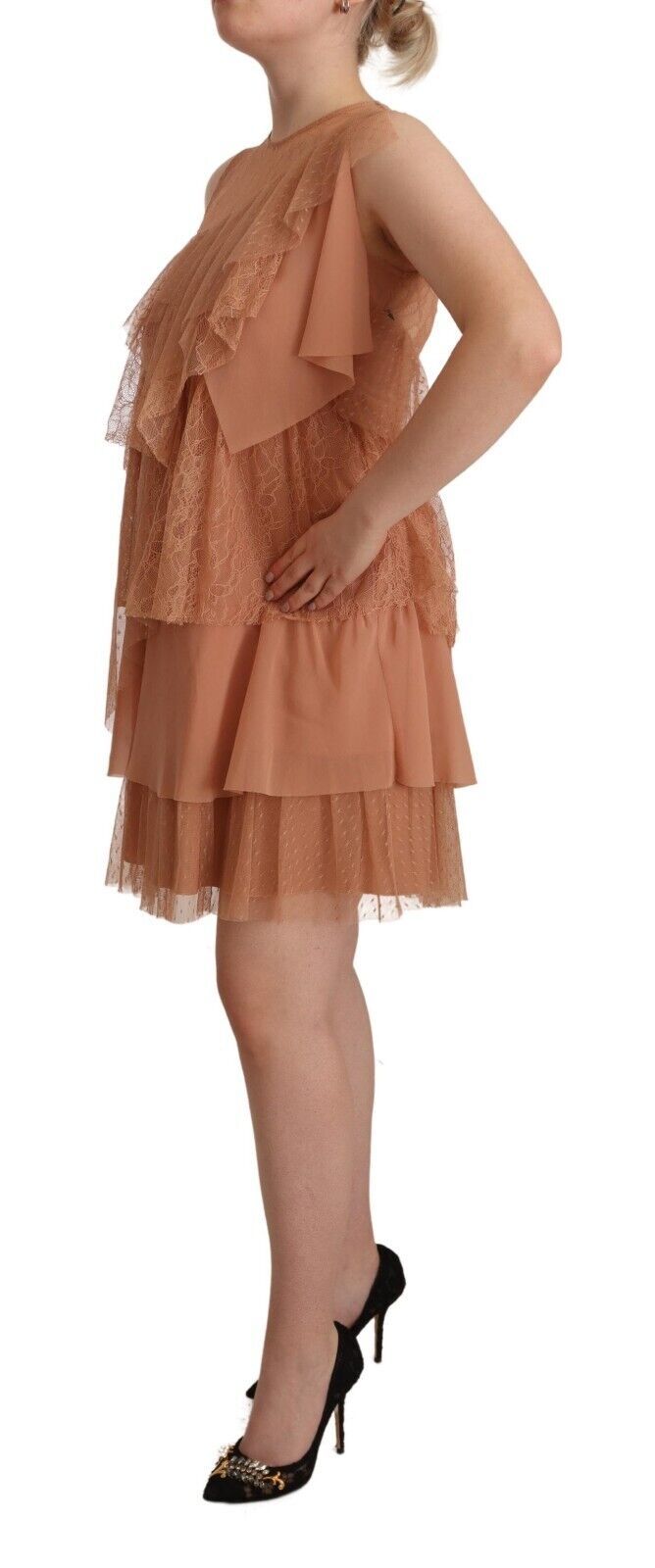 - Chic Pink Sleeveless Tiered Mini Dress