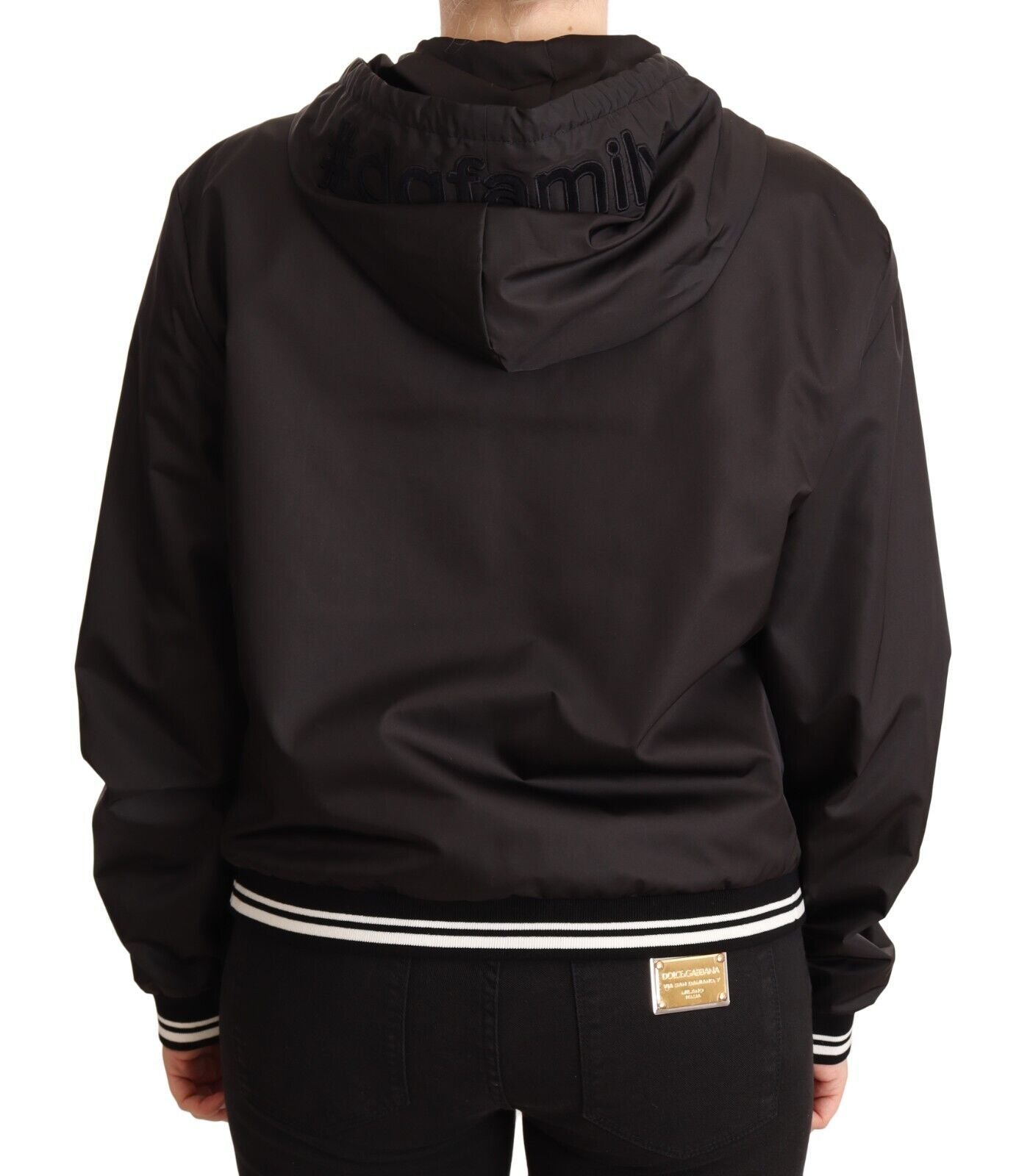 - Elegant Black Bomber Jacket with Hood