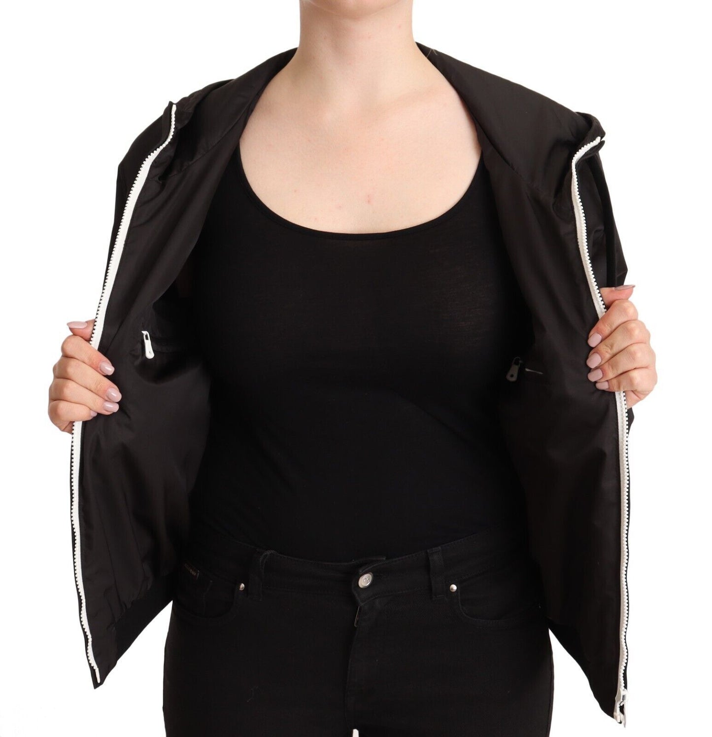 - Elegant Black Bomber Jacket with Hood