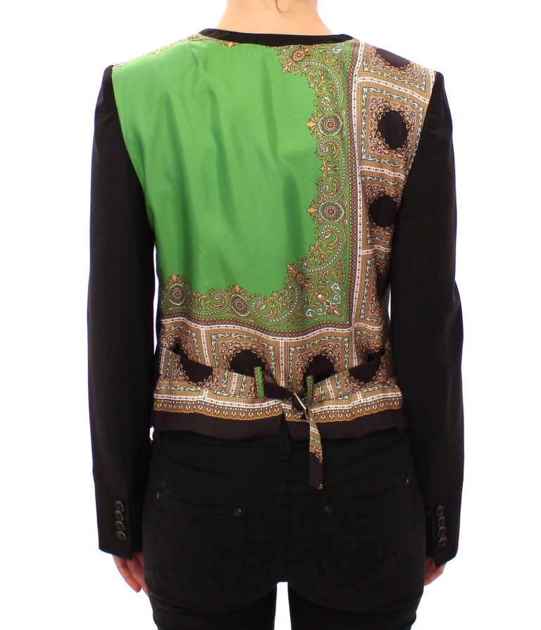 - Elegant Silk-Blend Black Blazer with Scarf Back Detail