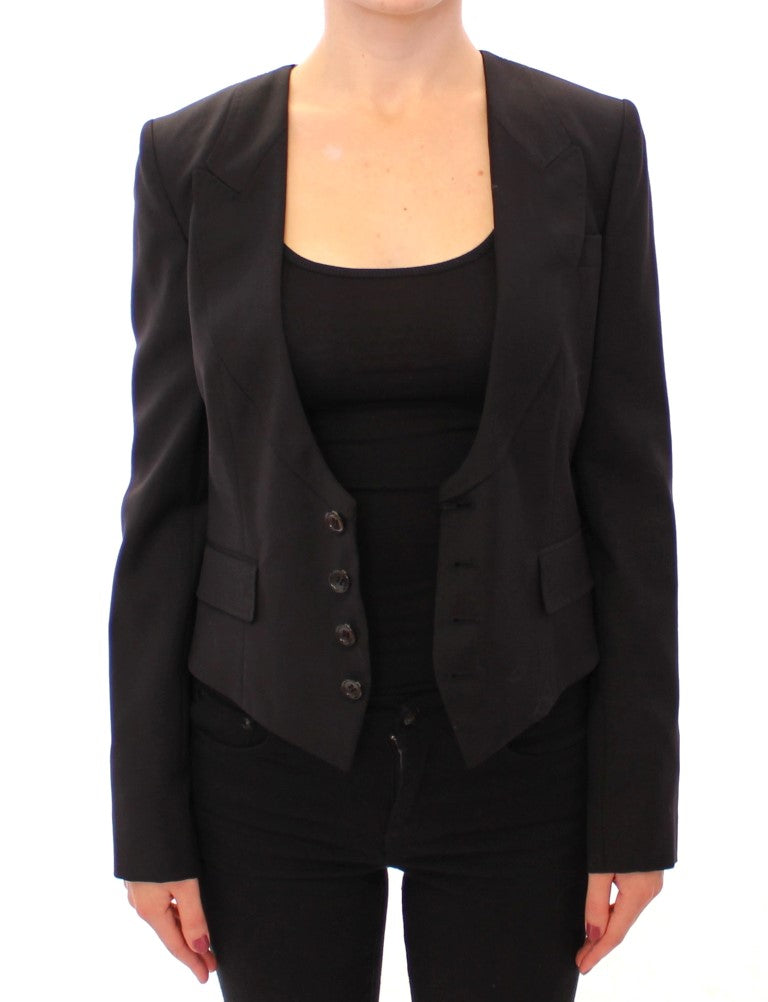 - Elegant Silk-Blend Black Blazer with Scarf Back Detail