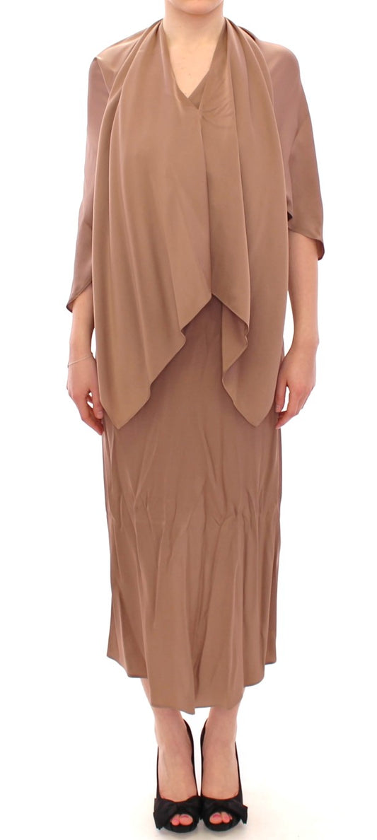 - Elegant Brown Silk Shift Dress