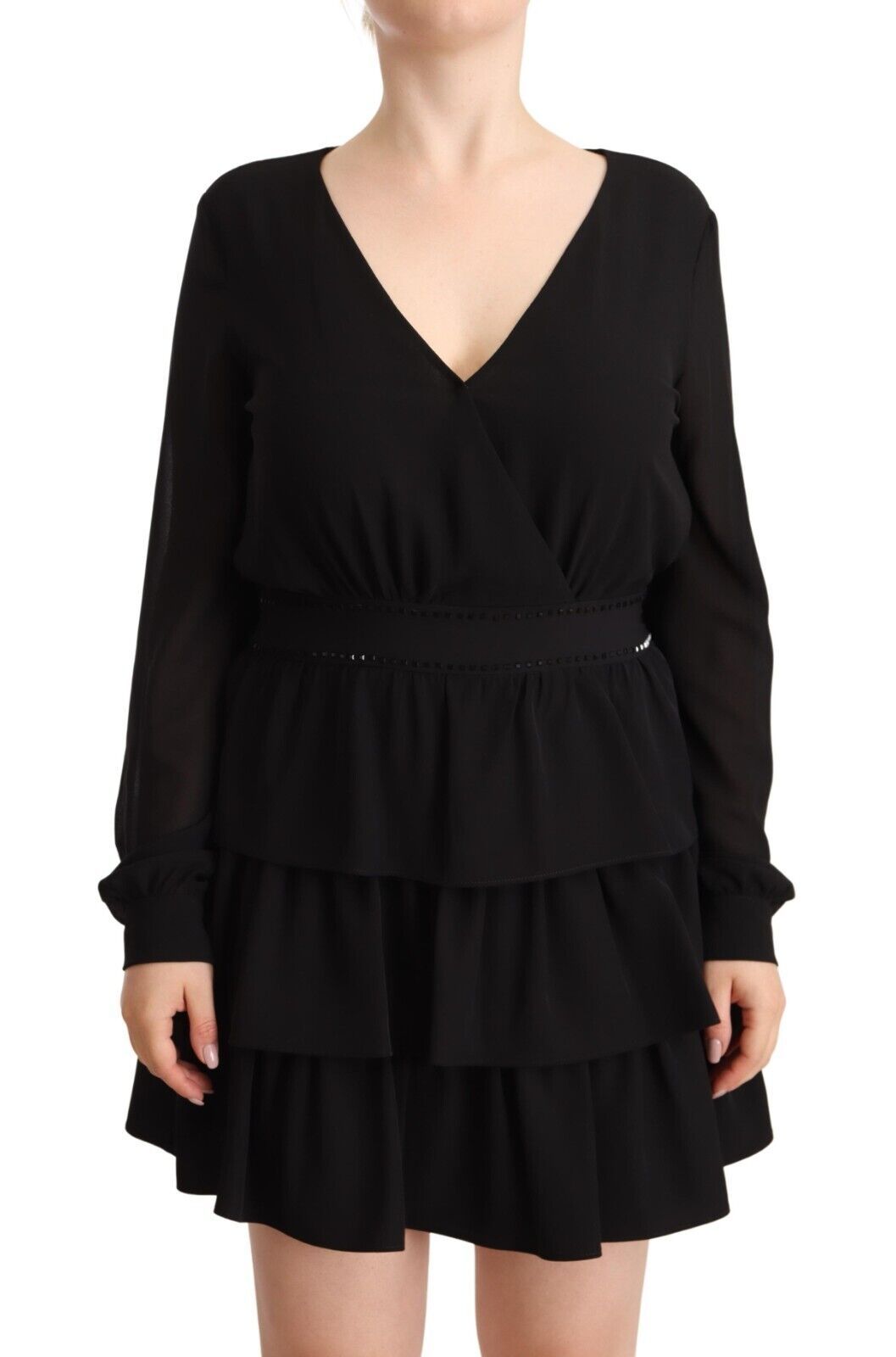 - Elegant Black A-Line Mini Dress with Long Sleeves