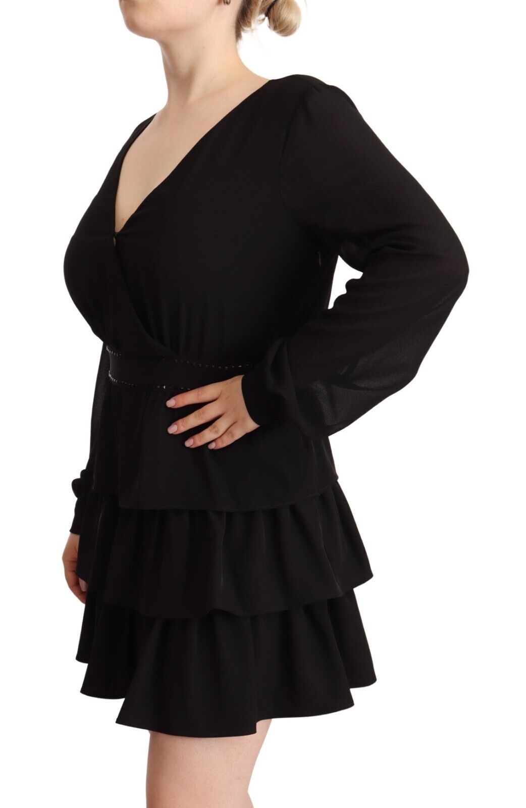 - Elegant Black A-Line Mini Dress with Long Sleeves