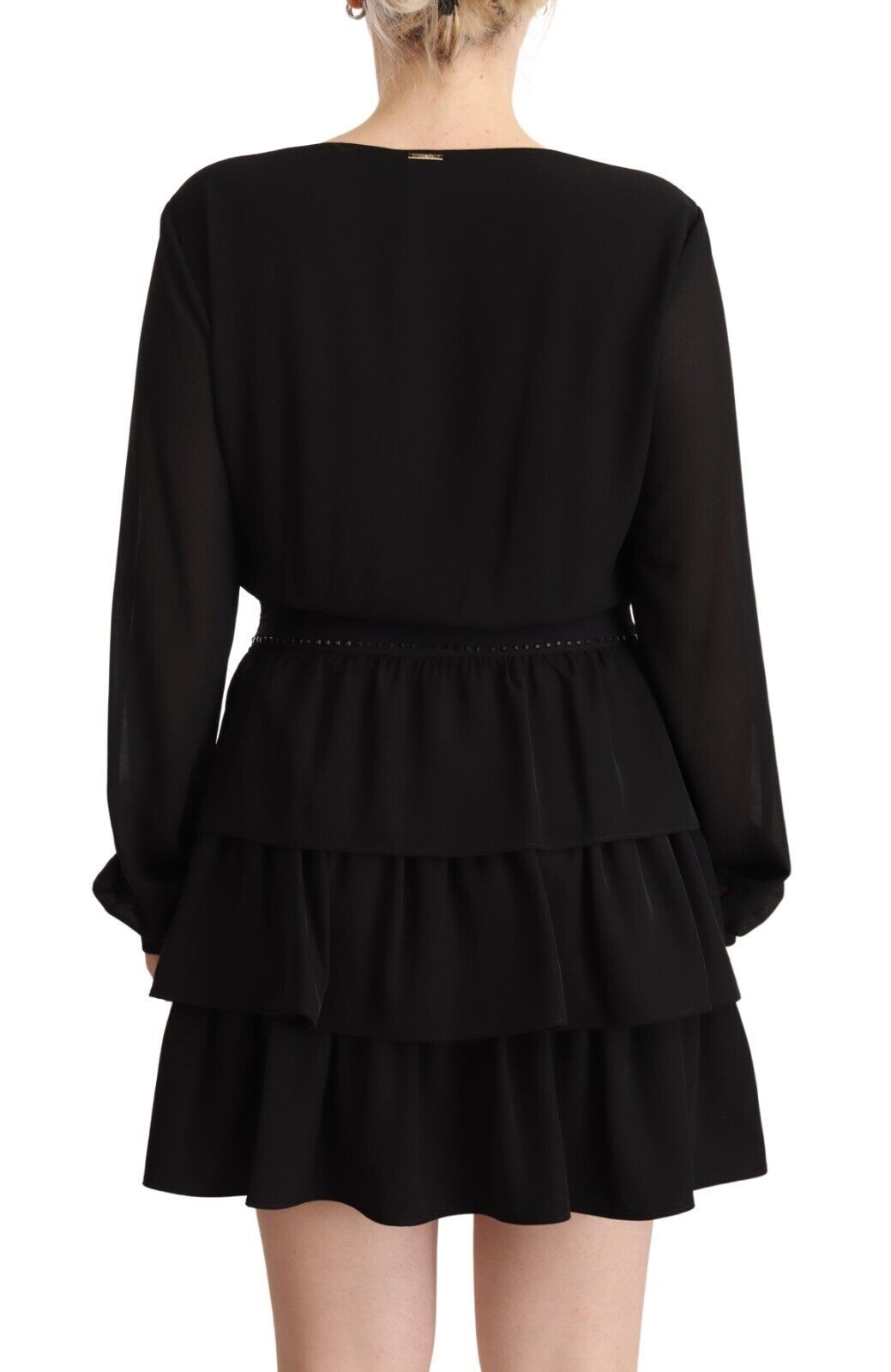 - Elegant Black A-Line Mini Dress with Long Sleeves