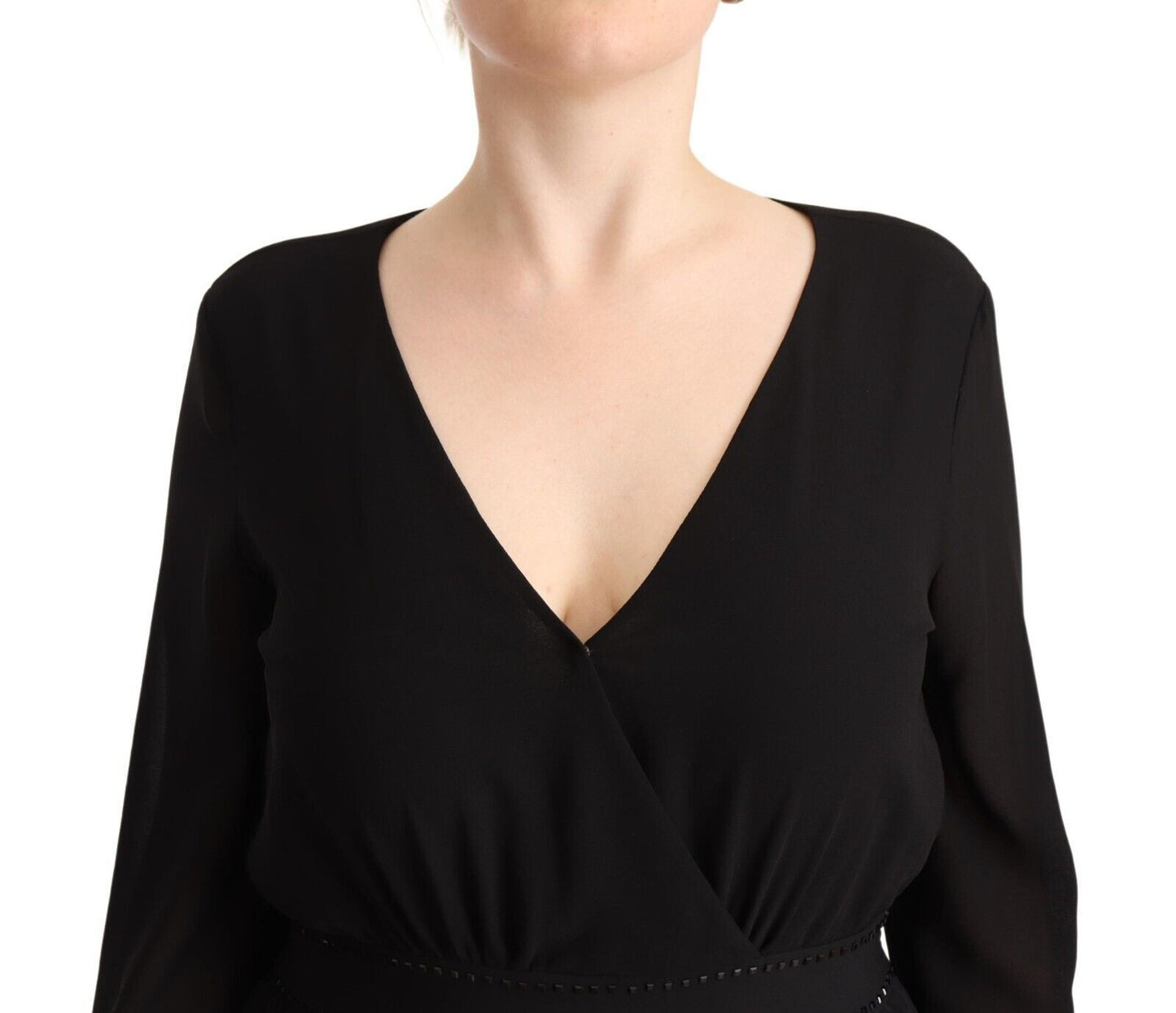 - Elegant Black A-Line Mini Dress with Long Sleeves