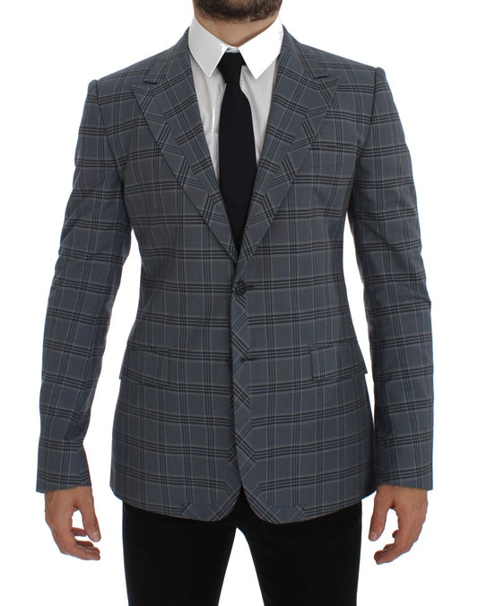 - Elegant Blue Checkered Slim Fit Blazer