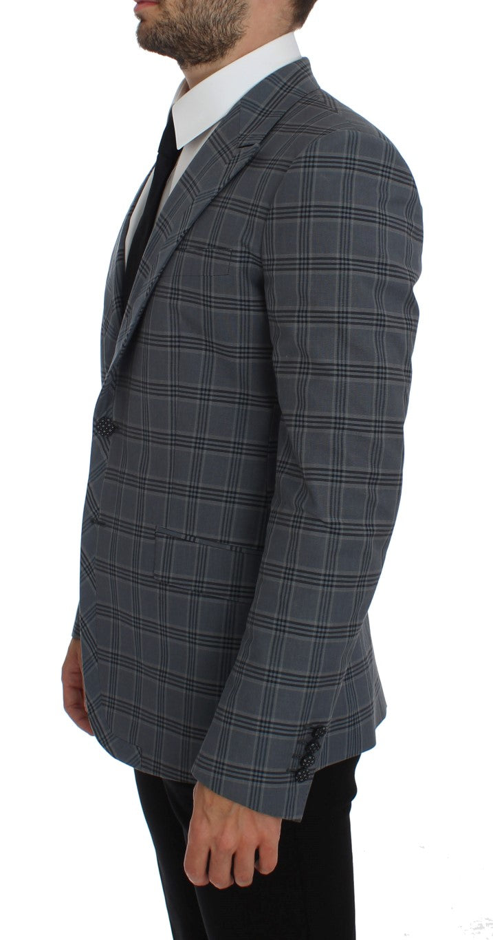 - Elegant Blue Checkered Slim Fit Blazer