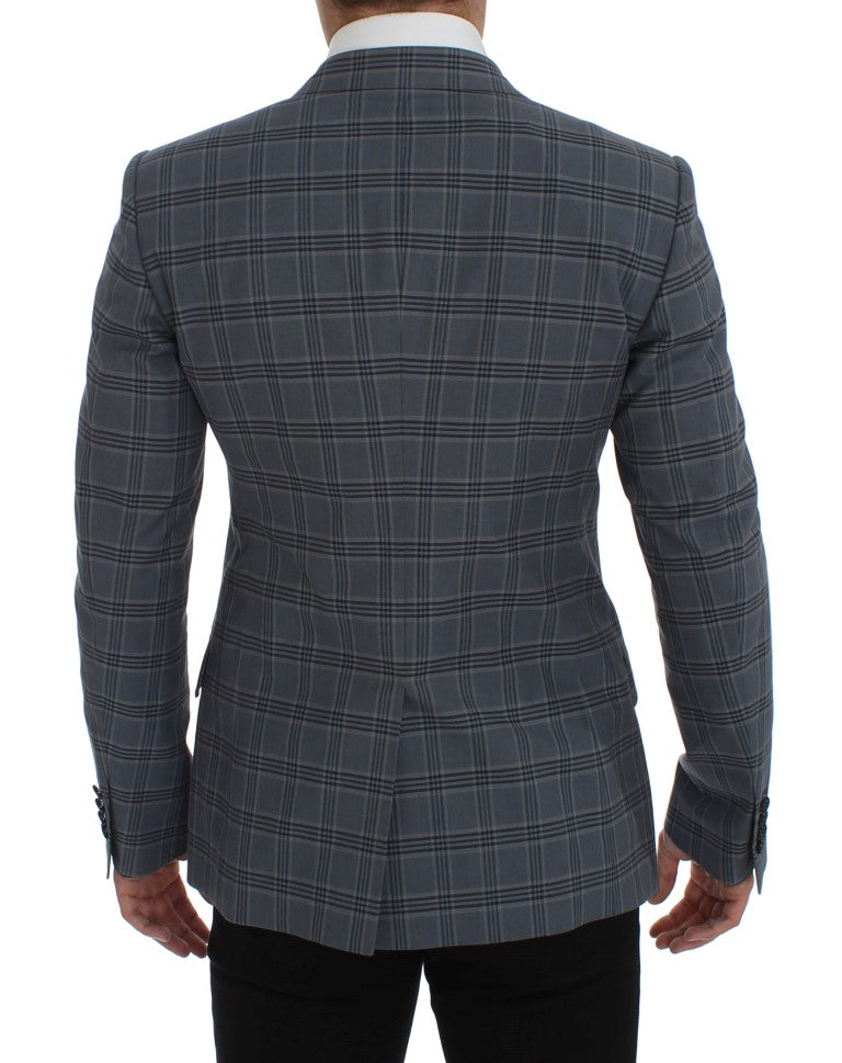 - Elegant Blue Checkered Slim Fit Blazer
