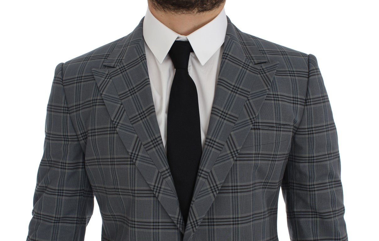- Elegant Blue Checkered Slim Fit Blazer