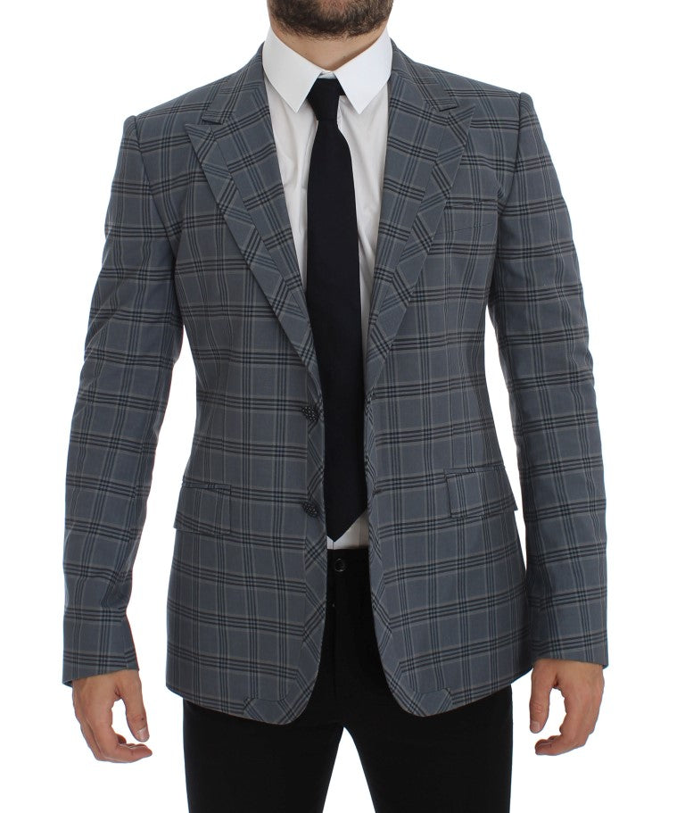 - Elegant Blue Checkered Slim Fit Blazer