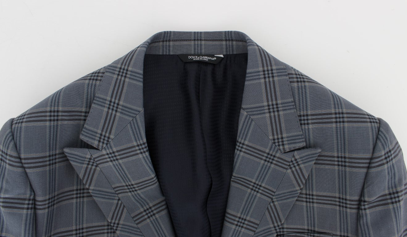 - Elegant Blue Checkered Slim Fit Blazer