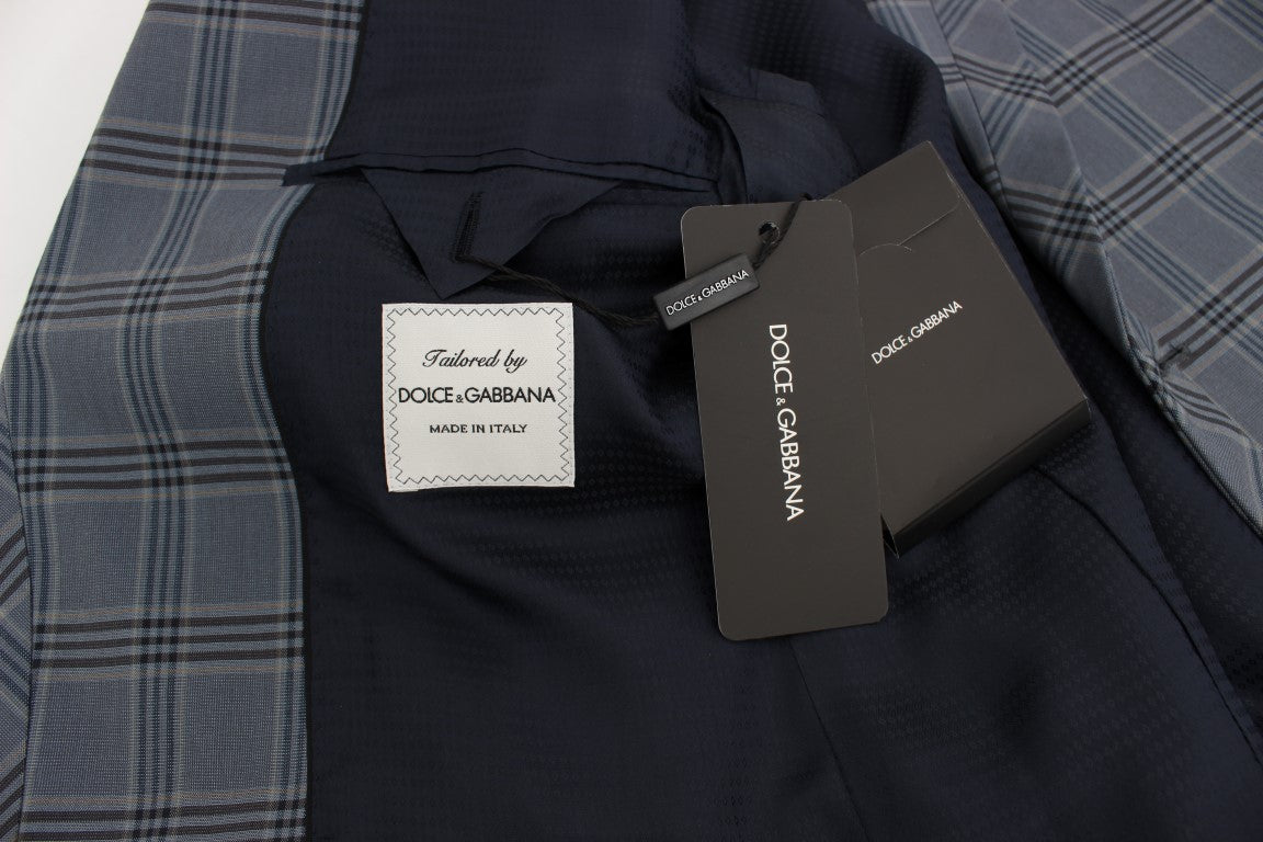- Elegant Blue Checkered Slim Fit Blazer