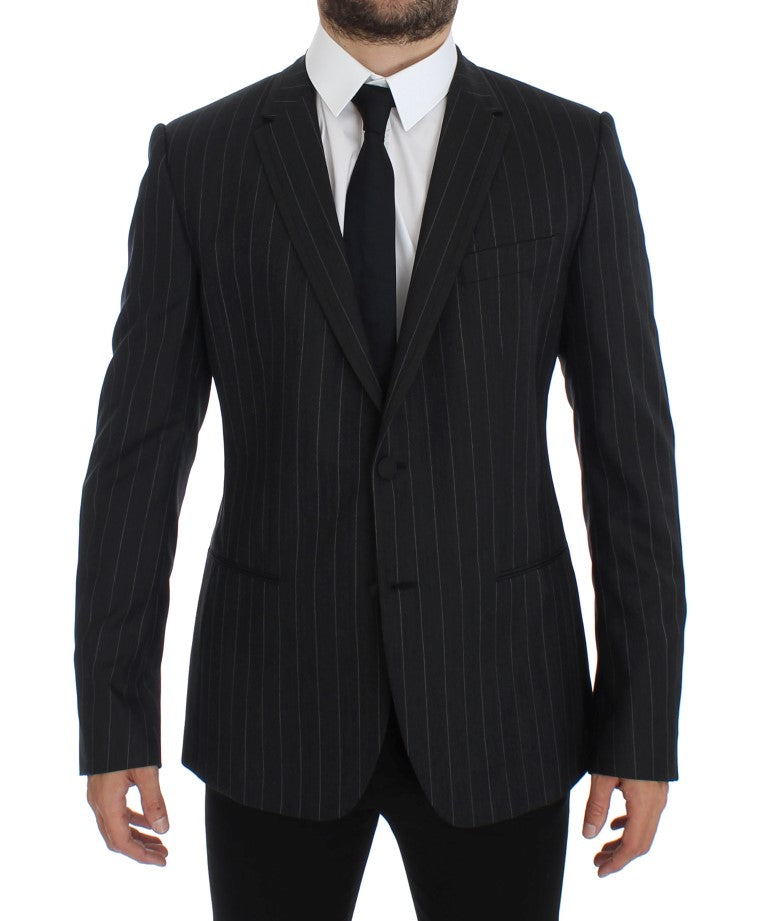 - Chic Gray Striped Wool Blazer Jacket