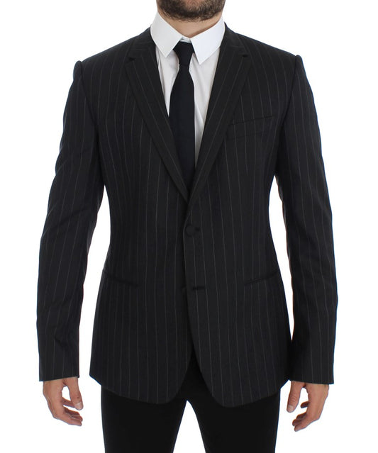 - Chic Gray Striped Wool Blazer Jacket
