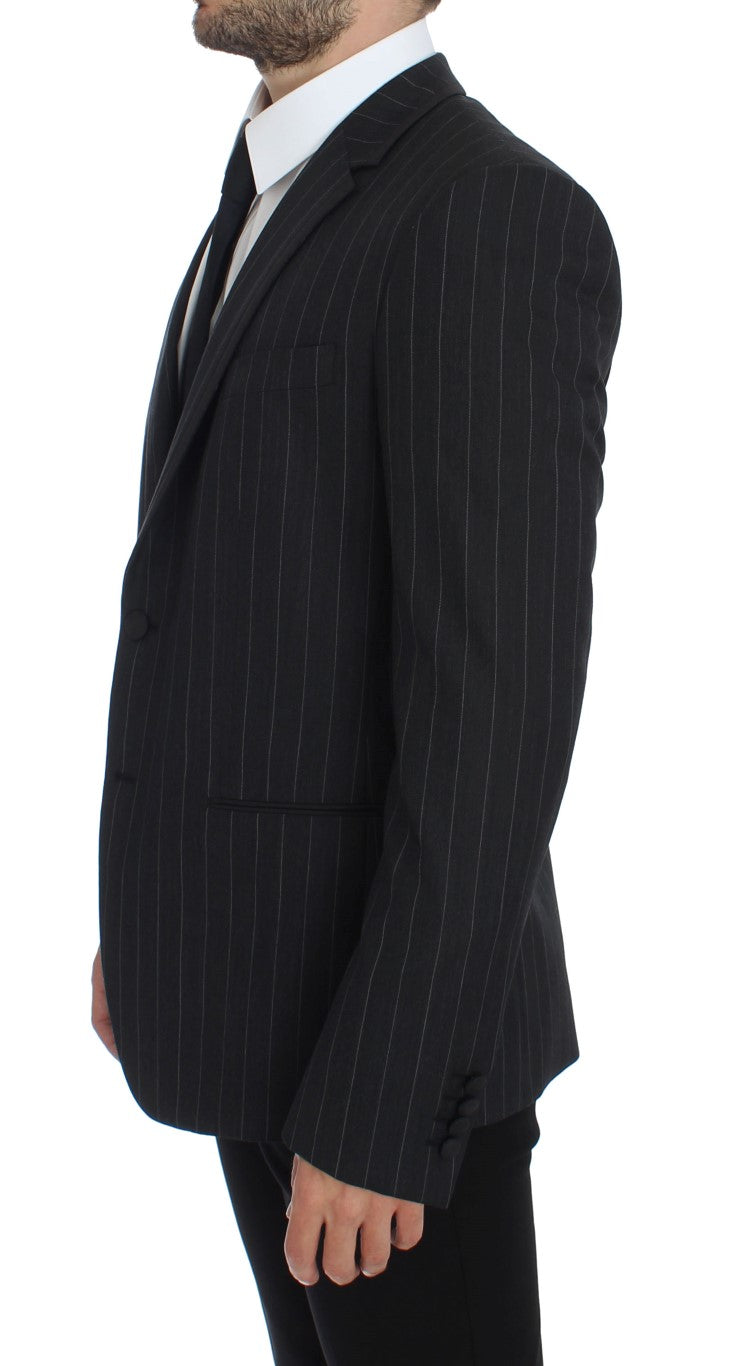 - Chic Gray Striped Wool Blazer Jacket