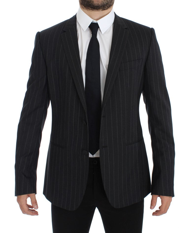 - Chic Gray Striped Wool Blazer Jacket