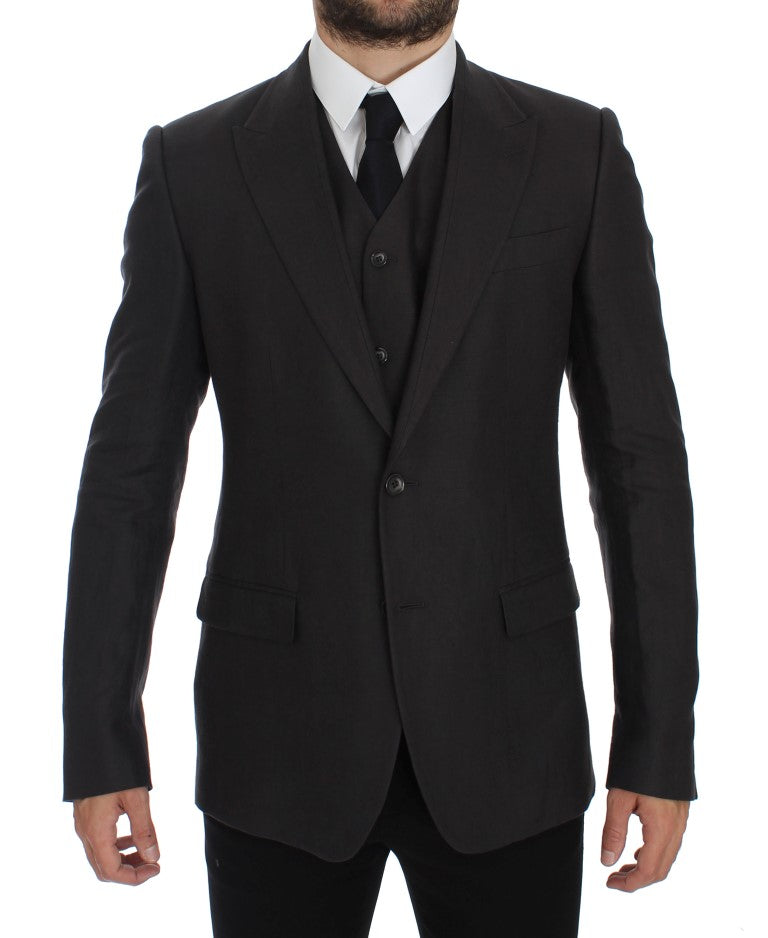 - Elegant Gray Linen Slim Fit Blazer and Vest
