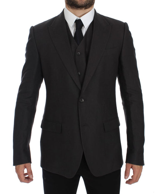 - Elegant Gray Linen Slim Fit Blazer and Vest