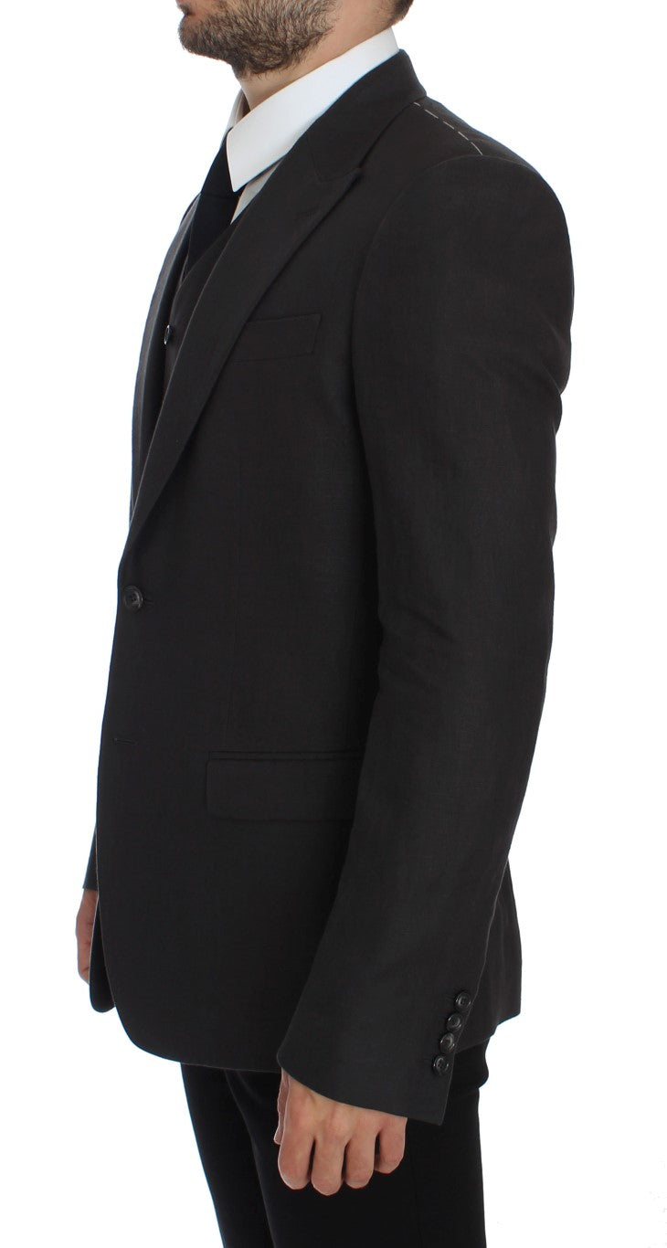 - Elegant Gray Linen Slim Fit Blazer and Vest