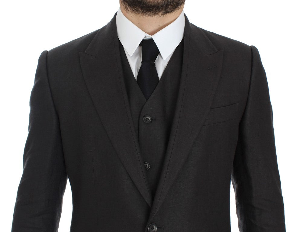 - Elegant Gray Linen Slim Fit Blazer and Vest