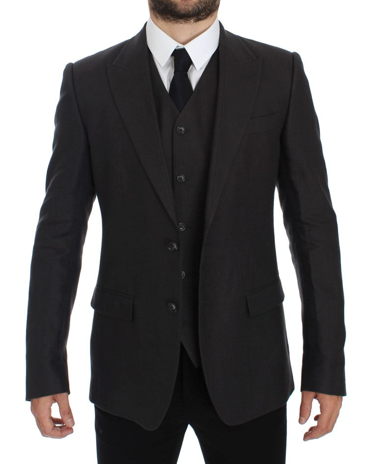 - Elegant Gray Linen Slim Fit Blazer and Vest