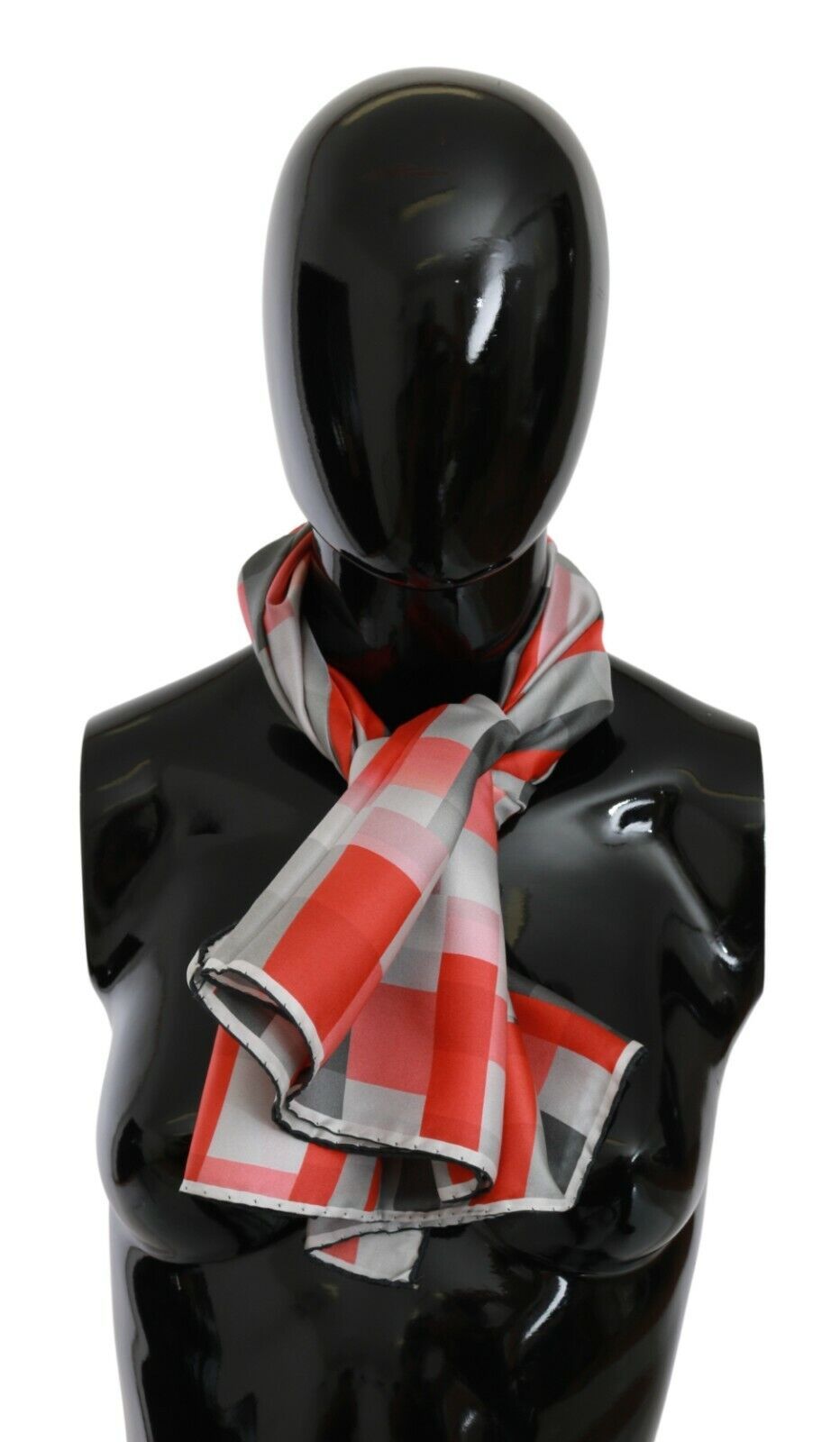 - Elegant Silk Checkered Scarf in Gray and Red