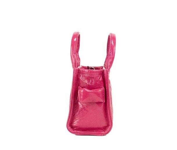 - The Shiny Crinkle Micro Tote Magenta Leather Crossbody Bag Handbag