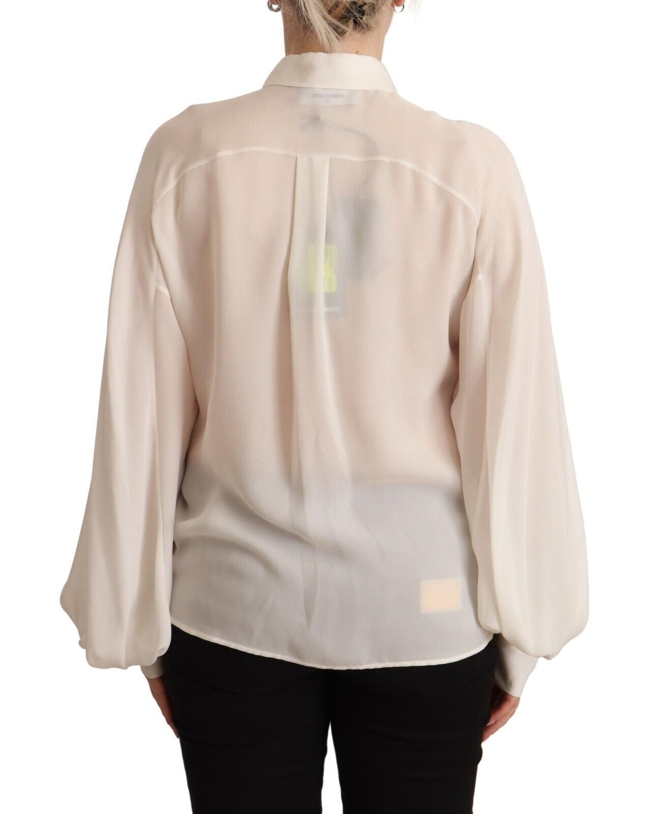 - Elegant Off White Silk Long Sleeve Blouse