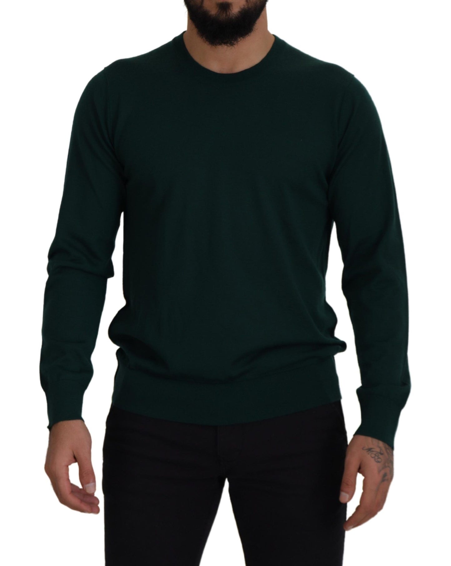 - Elegant Green Crewneck Cashmere Sweater