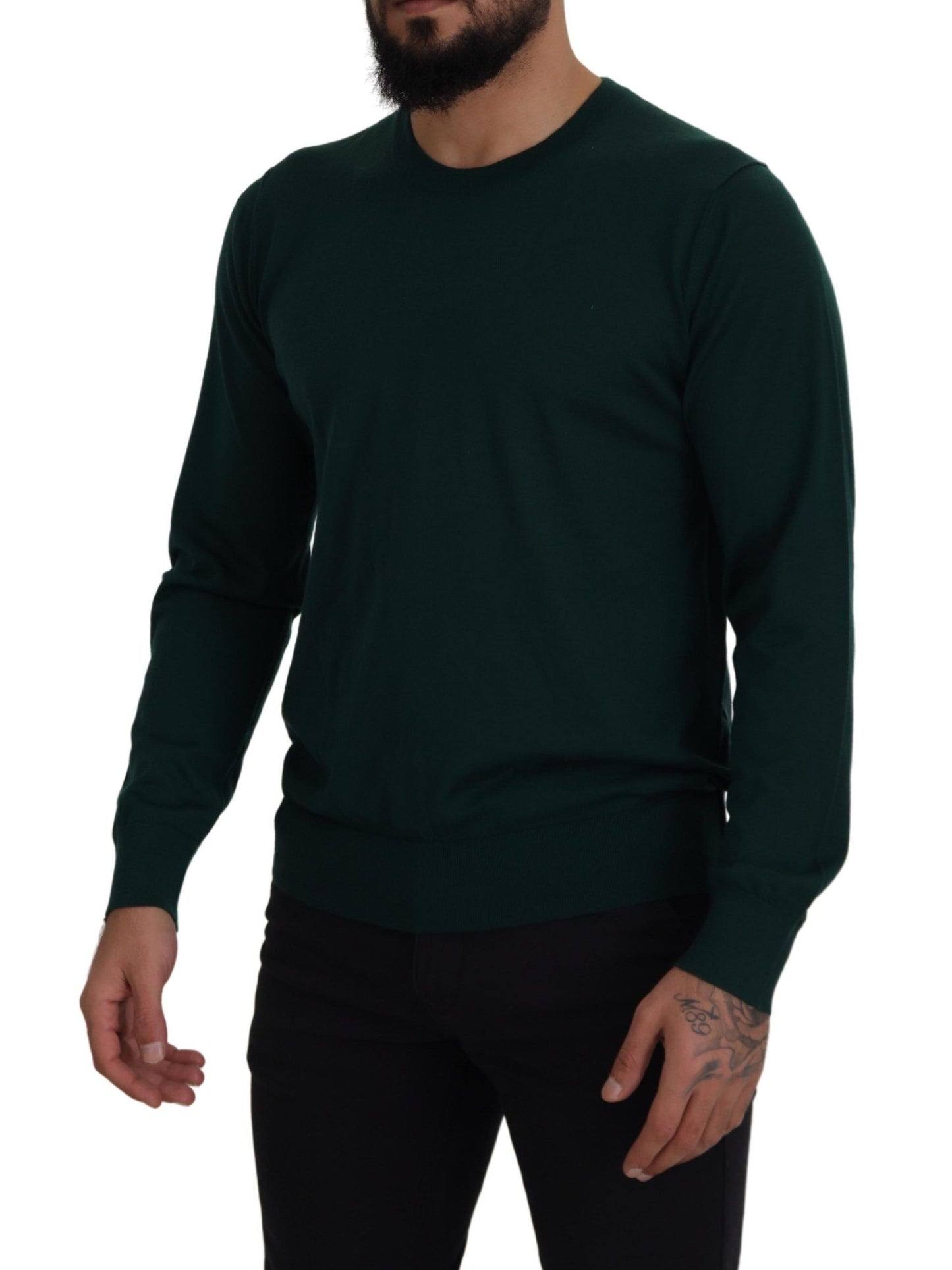 - Elegant Green Crewneck Cashmere Sweater