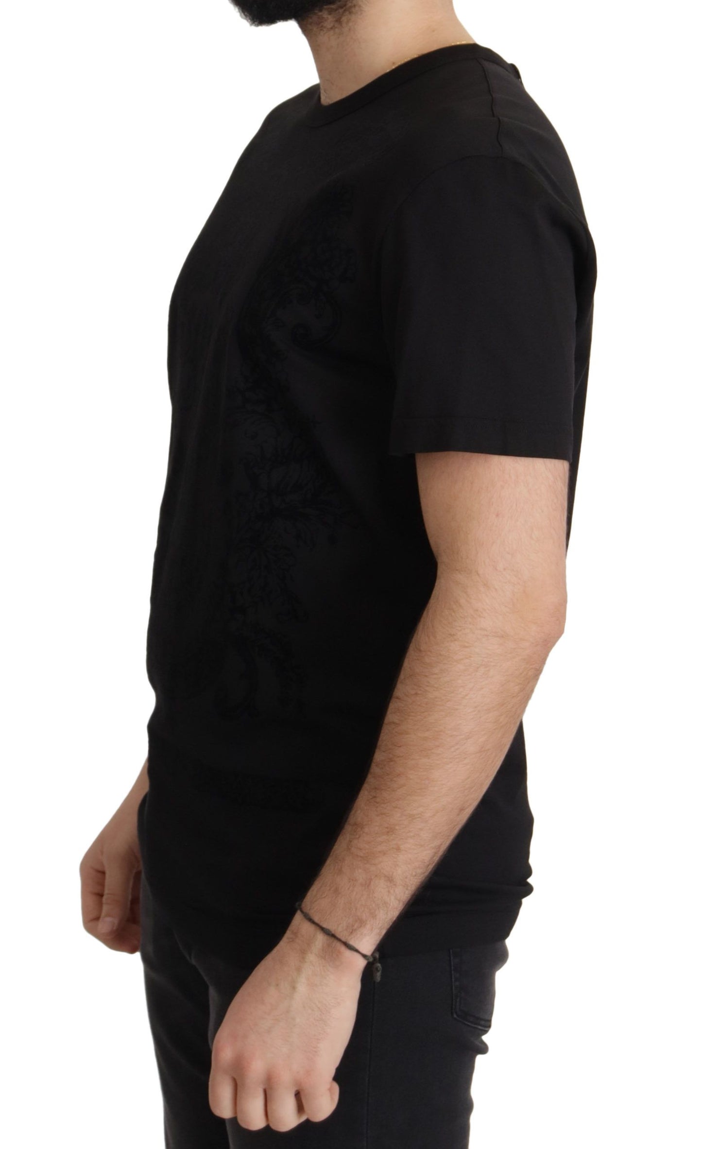 - Elegant Black Baroque Crewneck Tee