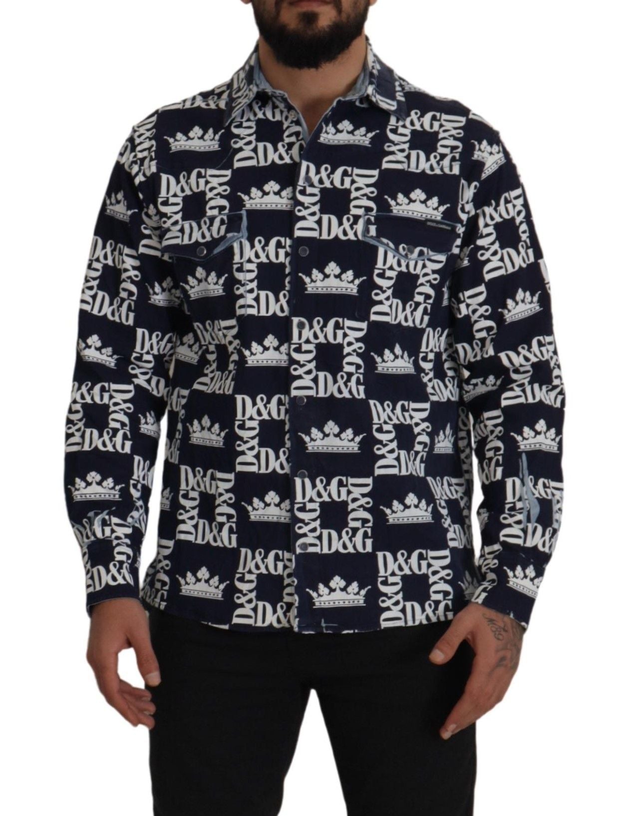 Elegant Slim Fit Blue Crown Shirt by Dolce & Gabbana