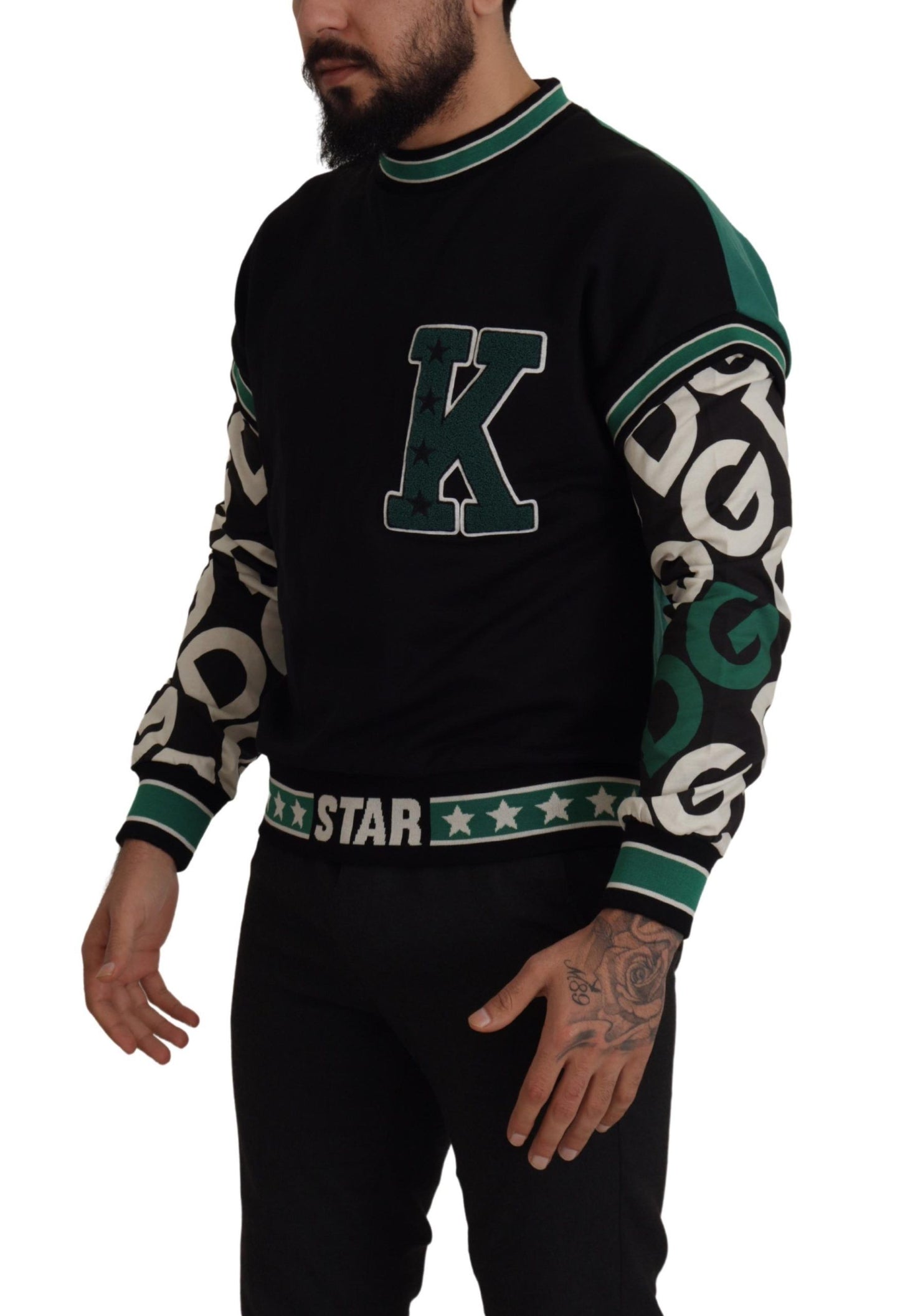 - Regal Crewneck Pullover Sweater - Black & Green