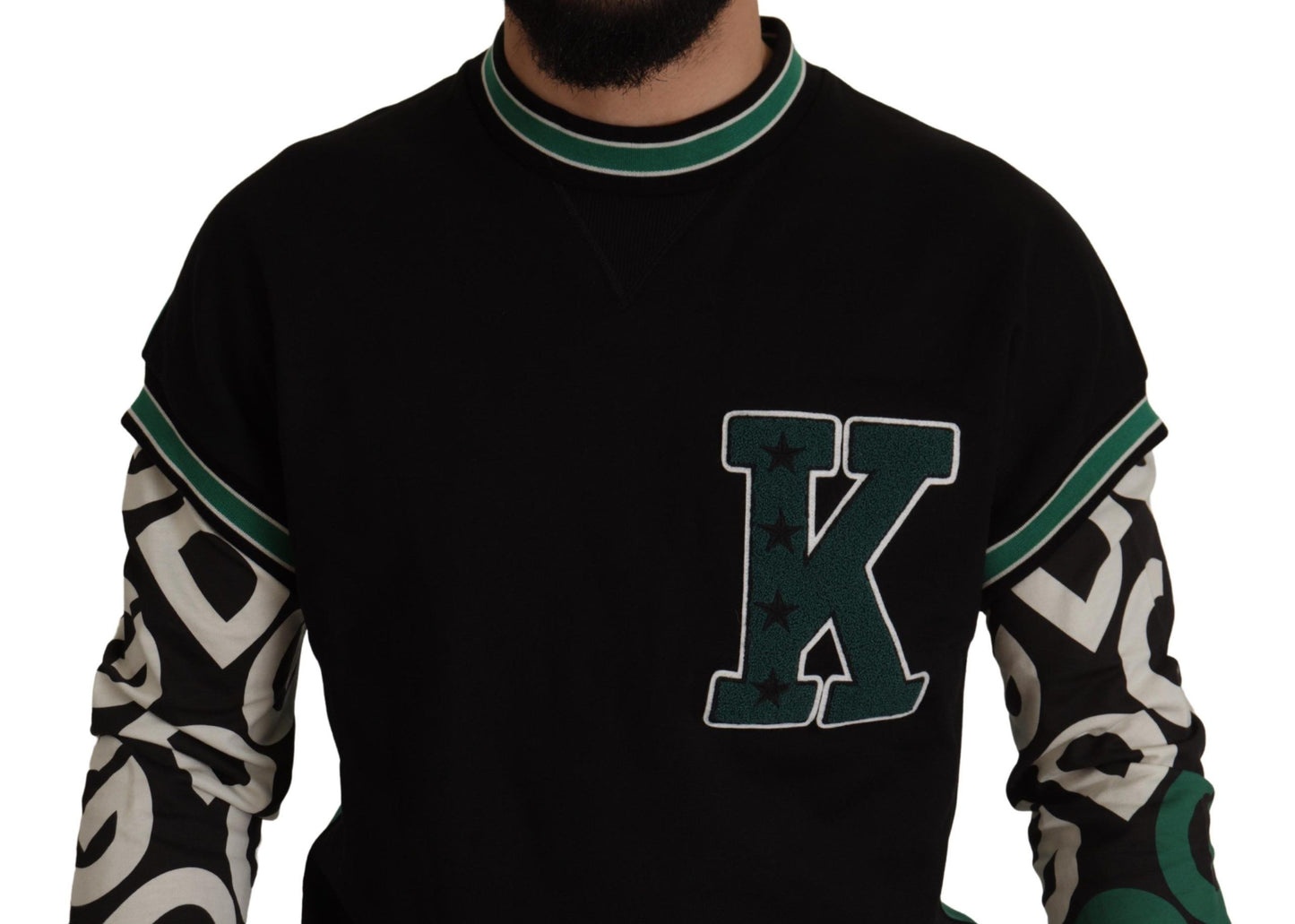 - Regal Crewneck Pullover Sweater - Black & Green