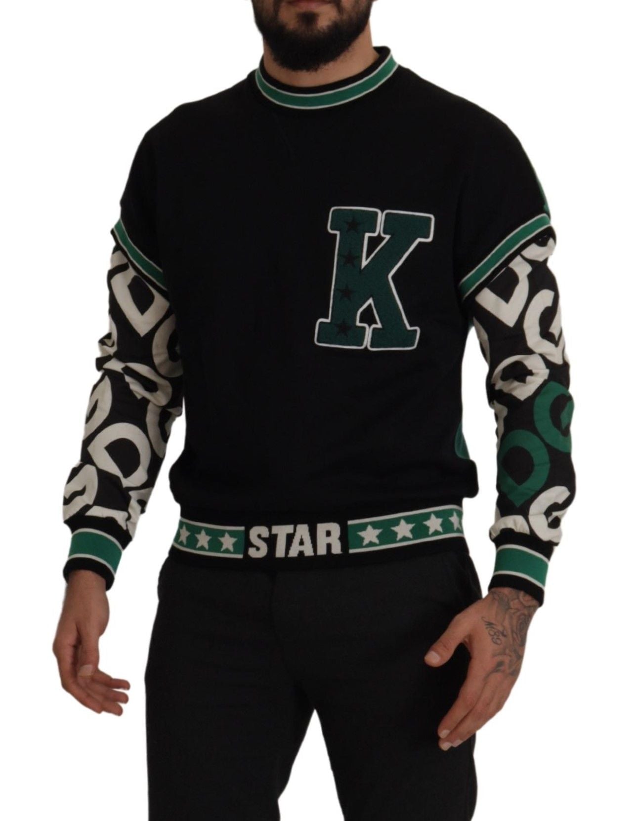 - Regal Crewneck Pullover Sweater - Black & Green